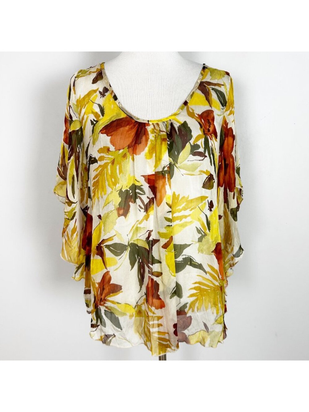 Women's Silk Forest Fairy Flowy Lightweight Sheer Top Blouse Size XL